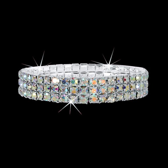3 Row AB Crystal Stretch Bracelet - Picture 2 of 5